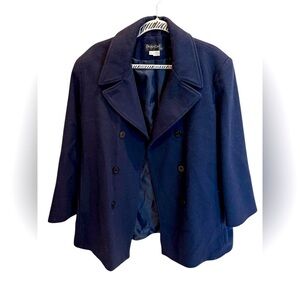 Panache Ect Vintage Peacoat Navy Blue Double Breast Casual Wool Blend Staple